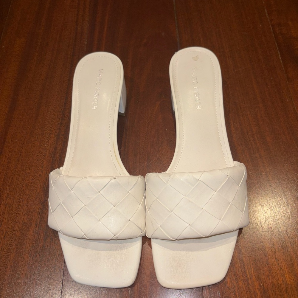 Marc Fisher White Woven Mini Heel/Sandal